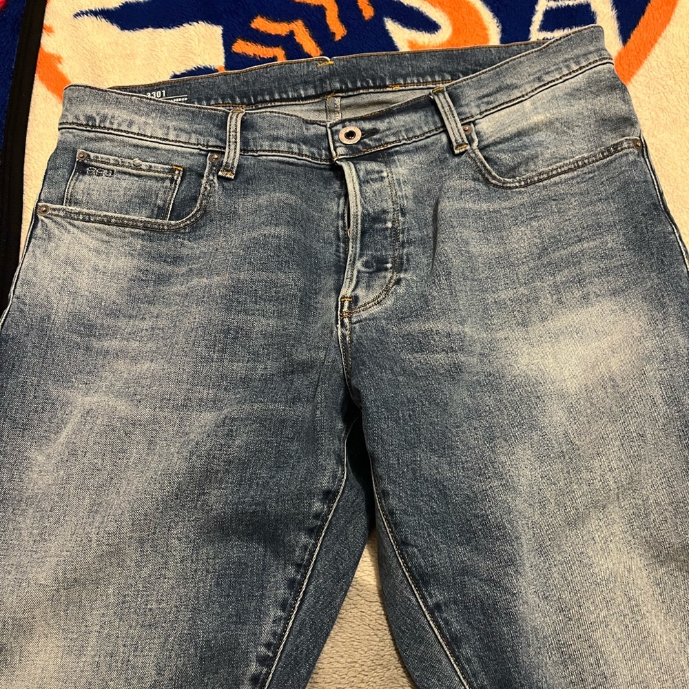 MENS 3301 G STAR REGULAR TAPERED JEANS. (ALTERED FROM 36W to 34W & 30L to 28L.